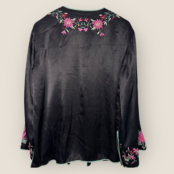 Free People | Satin Embroidered Flower Kimono | Small | Black - Picture 7 of 11
